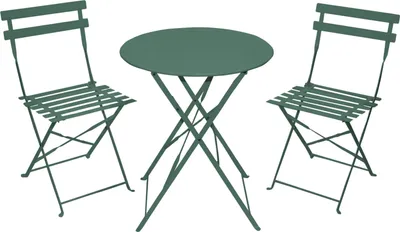 Zdjęcie produktu dla Zestaw bistro, 3 częściowy, metalowy zestaw wypoczynkowy, stół i krzesła, zielony, składany