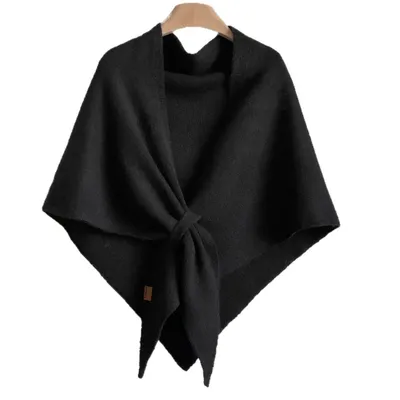 Produktbild von Generisch Damen Dreieckstuch Elegant Poncho Schultertuch, 185x75cm, Schwarz