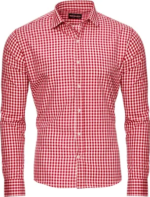 Produktbild von Reslad Herren Hemd Vichy Karomuster Langarmhemd RS-7007 Rot M