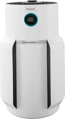 A white Shark air purifier with a digital display.