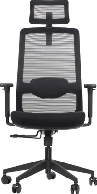 Obrázok produktu pre Ergonomická kancelárska otočná stolička WISTER, nylonová základňa, nastaviteľné podrúčky, hlavová a bedrová opierka, predĺženie sedadla, čierna