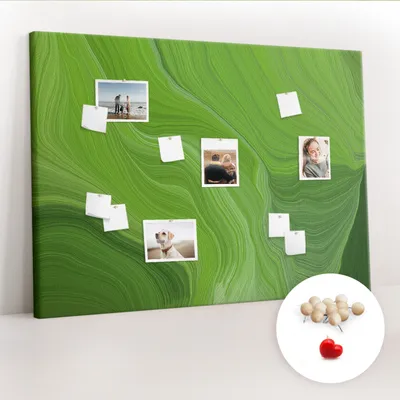 Obrázek produktu pro Korková nástěnka s kolíčky - Tabule s kolíky pro fotografie a poznámky - 140x100 cm - Připínáčky dřevěné 100 kusů - Moderní vlny