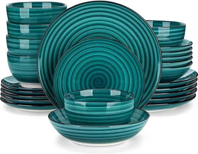 Immagine prodotto di Servizio da tavola coordinato in Vetroceramica da 24 pezzi per sei persone - Set di piatti di prima classe in verde