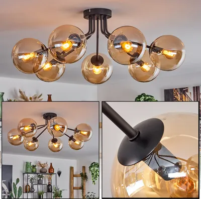 Produktbild von Fossobiubo Deckenlampe aus Metall/Glas in Schwarz/Bernsteinfarben/Klar