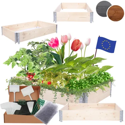 Produktbild von MODO24 Hochbeet Holz, Pflanzrahmen, Kräuterbeet, Gemüsebeet, Massivholz Kiefer, Garten, 20x120x80 cm, Natur Imprägniert, ZP10