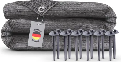 Produktbild von Vorzeltteppich 250x300 cm – Camping Matte mit Ösen, Outdoor Teppich inkl. 12 Kunststoff Heringe & Tragetasche, Markisenteppich