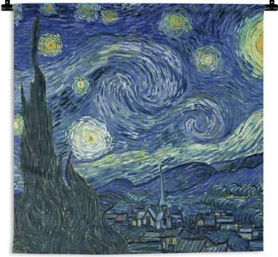 Produktbild von MuchoWow® Wandteppich Wandbehang Sternennacht - Gemälde - Alte Meister - Vincent van Gogh 90x90 cm Tapisserie Dekoration Wandtuch - Wandaufhänger