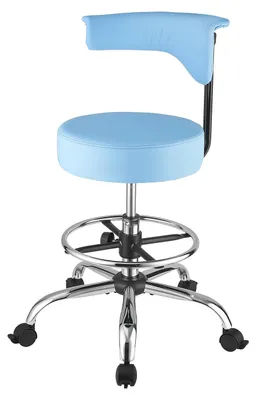 Immagine prodotto di Sgabello girevole con schienale, capacità di carico di 226,8 kg, altezza regolabile, sedile ergonomico in ecopelle imbottito, sgabello girevole a 360° per uso dentistico, parrucchieri, cliniche, colore blu