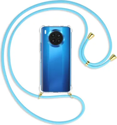 Produktbild von Handykette Backcover-Schutzhülle mit Band (Metall goldfarben) für Huawei nova 8i / Honor 50 Lite - himmelblau