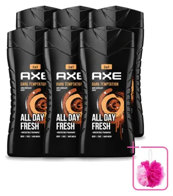 Produktbild von 6 x Axe 3-in-1 Duschgel Dark Temptation mit Schokoladenduft 250 ml - Sparpackung - 6 Stücke