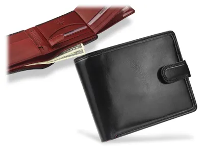 Zdjęcie produktu dla Visconti portfel męski skóra naturalna czarny czerwony RFID 11x9,5 cm