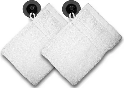 Produktbild von 2er Set Waschhandschuhe Waschlappen weiß 16x21 cm Frottee Baumwolle Frottierware