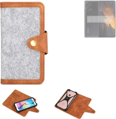 Produktbild von K-S-Trade Handyhülle kompatibel mit POCO F5 Schutzhülle Filz-Hülle Kunst-Leder hellgrau braun (1x)