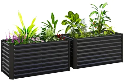 Productafbeelding van Set van 2 verhoogde tuinbedden, plantenbakken, extra diep, metaal, 120 x 60 x 60 cm, donkergrijs
