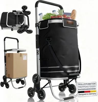 Produktbild von Juskys 3in1 Einkaufstrolley für Treppen - 56 L, klappbar & modern - Schwarz