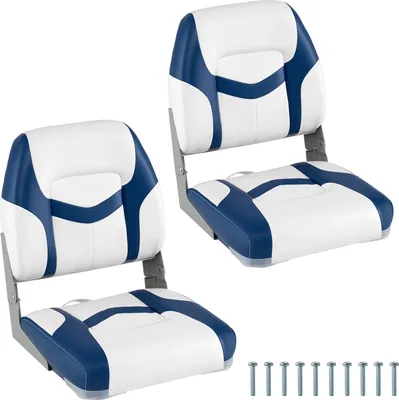 Immagine prodotto di COSTWAY set di 2 sedili per barca, sedia pieghevole per barca con imbottitura in schiuma spessa 7 cm e schienale basso, sedia da timone per barca, bianco blu