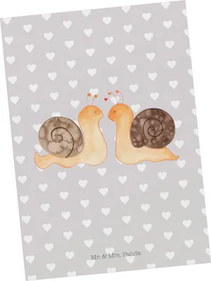 Produktbild von Mr. & Mrs. Panda Ansichtskarte Schnecken Liebe - Grau Pastell - Geschenk, Große, Grußkarte, Postkarte, bildkarte, Kunstkarten, Zufrieden, Postkarten, Freundin, glücklich