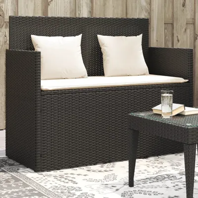 Produktbild von Design Gartenbank mit Kissen Schwarz Poly Rattan, Gartenbänke 2024 Neu