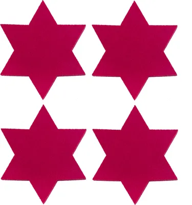 Four pink star-shaped coasters arranged in a two-by-two grid on a white background.