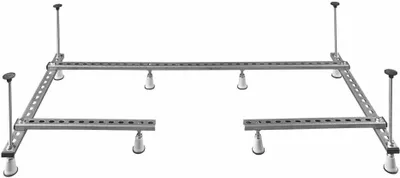 A metal frame structure for a shower tray, shown against a white background.