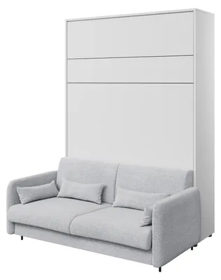 Produktbild von MEBLINI Schrankbett mit Sofa Bed Concept - Wandbett mit Lattenrost - Klappbett mit Schrank - Wandklappbett - Murphy Bed - BC-12 - 160x200cm Vertikal - Weiß Matt/Grau mit Matratze