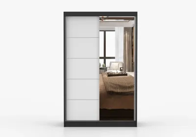 Produktbild von Schwebetürenschrank Kleiderschrank Schrank 120 cm Weiß/Weiß mit Spiegel, 2-türig, Schlafzimmer IMOI X