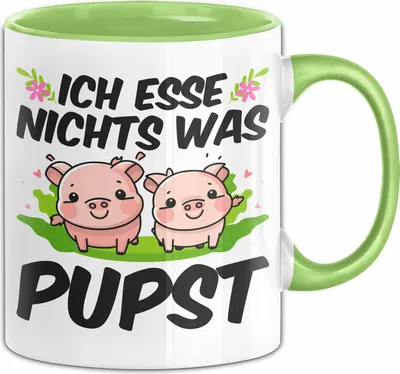 Produktbild von Veganer Tasse Geschenk Ich Esse Nichts Was Pupst Schweine Geburtstag Kaffee-Becher (Grün)