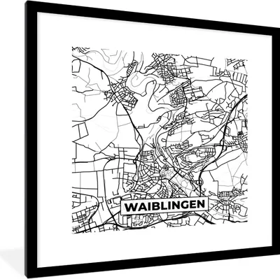 Produktbild von MuchoWow® Gerahmtes Poster Waiblingen - Karte - Stadtplan 40x40 cm - Poster mit Schwarzem Bilderrahmen Wandposter Rahmen Foto Bilder - Poster - Plakat im Rahmen