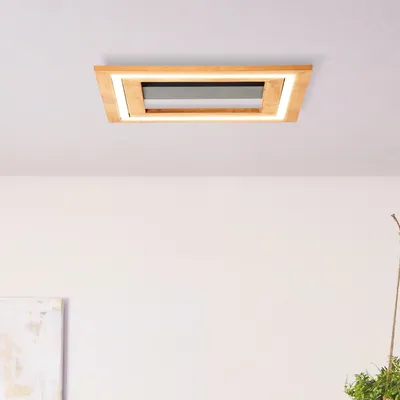 Zdjęcie produktu dla BRILLIANT nowoczesna lampa sufitowa LED RHEA | lampa sufitowa z trwałego drewna i czarnym baldachimem 35 x 35 cm | 24W 3000 Lumen 3000 Kelvin | drewno/metal/plastik