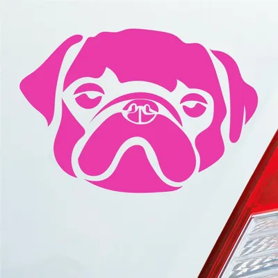 Produktbild von Auto Aufkleber süsser Mops Hund Dog Tier niedlich Puppy Kopf 13x9 cm Pink Sticker Heckscheibenaufkleber
