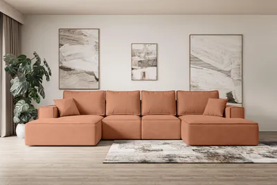 Produktbild von ALTDECOR Ecksofa mit Schlaffunktion und Bettkasten - Corner Sofa Eckcouch Couch U-Form universal, links/rechts angeordnet Schlafcouch Ausziehbar Wohnlandschaft SIERRA-U-S - 349x161x87 cm Apricot