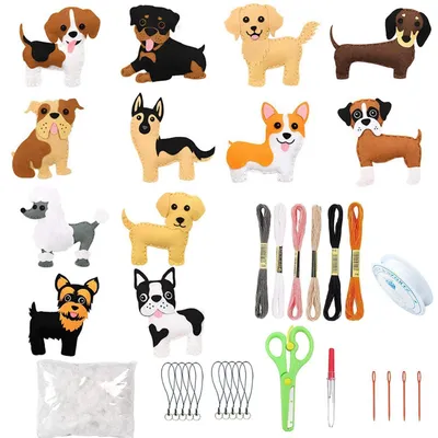 Immagine prodotto di Kit per cucire: feltro a forma di cane, set da 12 pezzi, kit per bambini e principianti