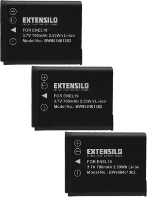 Produktbild von EXTENSILO 3x Akku kompatibel mit Nikon Coolpix A300, S2500, S100, S2600, S2550, A100, S2800, S2700, S2750, S2900 Kamera (700 mAh, 3,7 V, Li-Ion)