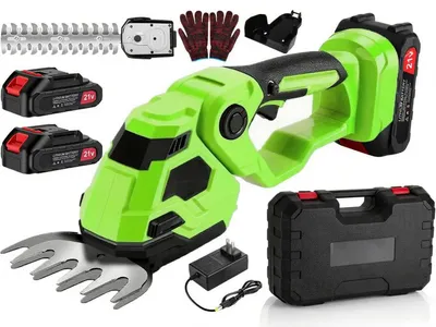Produktbild von 2-in-1 Akku Heckenschere & Grasschere mit 2 Akkus und Ladegerät, Doppelte Klinge – Leicht, Sicher, Kabellos –für Rasen, Sträucher, Gartenarbeiten,Grün