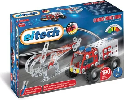 Produktbild von eitech Metallbaukasten 00080 - Feuerwehr-Set, Hubschrauber und Feuerwehrauto