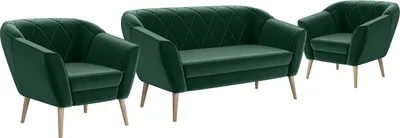 Produktbild von MEBLINI Mini Sofa Set 2-1-1 für Wohnzimmer - Mini Lounge für vier Personen - Küchensofa - Sofa Klein - Sitzgarnitur - Polstergarnitur - Sofagarnituren - GISELA - 2+1+1 - Grün Samt