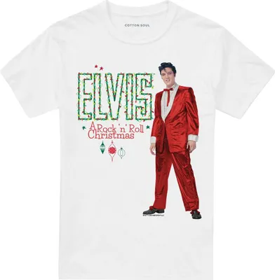 Immagine prodotto di Elvis Presley - Maglietta "Holiday Lights" per uomo/donna Unisex TV32627 (S) (bianco)