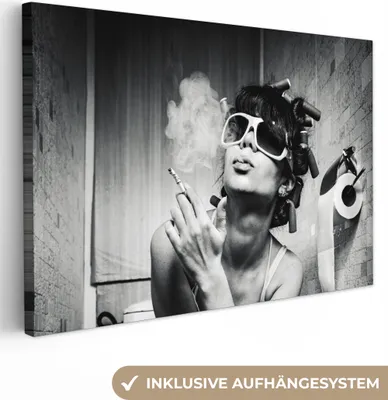 Obrázek produktu pro OneMillionCanvasses® - Obraz na plátně - Žena - Vintage - Kulma - Toaleta - Cigareta, nástěnná malba, nástěnné dekorace obrázky do obývacího pokoje, 120x80cm