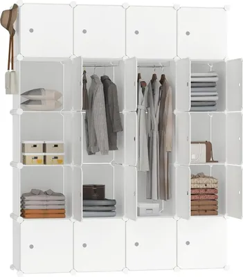 Armoire En Plastique Modulable 111x47x147cm - Étagères Enfichables, Pliables, Rangement Enfant, Jouets, Chaussures