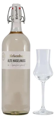 Produktbild von Birkenhof Alte Haselnuss Nussbrand mit 6 x Gläsern