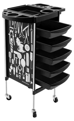 Immagine prodotto di Carrello per parrucchiere, 6 ripiani, 5 cassetti, colore nero