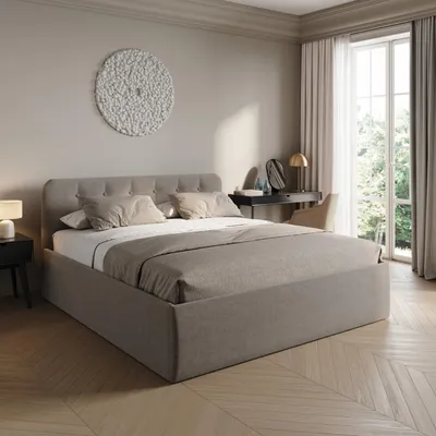 Produktbild von Home Collective Polsterbett 180x200 cm Doppelbett Bett mit verstellbarem Lattenrost & Bettkasten, gepolstertes Kopfteil,  Germany | Beige