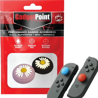 Produktbild von Thumbgrips - Thumb Grips voor Nintendo Switch Joy-Con Controllers - Gaming Thumbgrips - Performance Anti-Slip Thumbsticks - Bescherming Accessoires - Bloemetjes - Paars/Zwart -