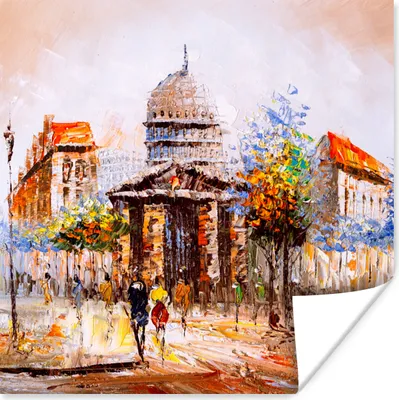Produktbild von MuchoWow® Poster Gemälde - Stadt - Öl 75x75 cm - Wand Dekoration