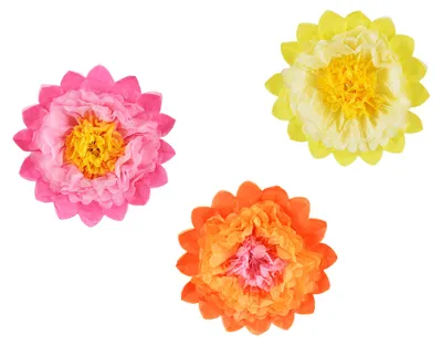 Produktbild von 3 Riesen-Blumen aus Papier Rosa Gelb Orange 35 cm Hängedeko -