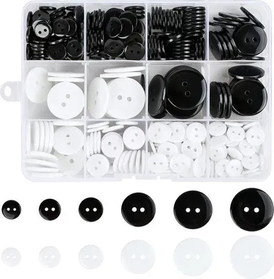 Produktbild von Schwarze Weiße Knöpfe 4 Löcher Grundknöpfe Nähen Breinaalden 10-23 mm