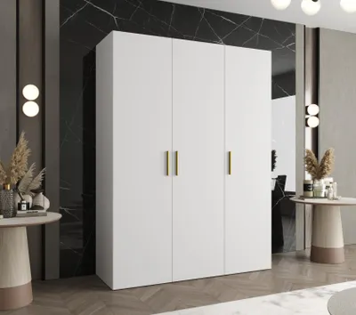 Obrázok produktu pre Priestranná šatníková skriňa HELMA 1 150 cm - biela / zlaté úchyty