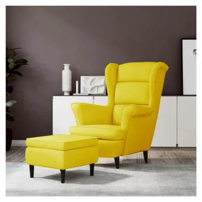Produktbild von Lounge Sessel, XXL Sitzsack, Schaukelstuhl, Ohrensessel mit Hocker in Senfgelb, Samt Relaxsessel, Lesesessel, Stillsessel