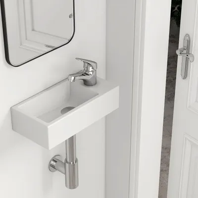Zdjęcie produktu dla Umywalka wisząca EMKE, prostokątna, 40,5 × 20,5 × 10,5 cm, biała
