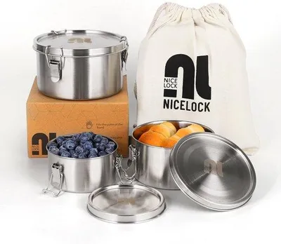 Produktbild von Drei-Stück-Segmenteierer aus Edelstahl für Erwachsene, ideal für Snacks, Obst, Muesli, Suppen und Hauptgerichte